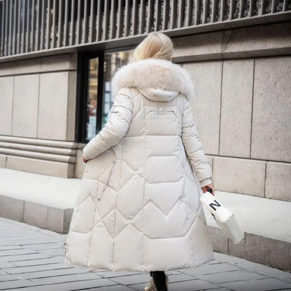 Women's Quilted Coat with Hood Trim