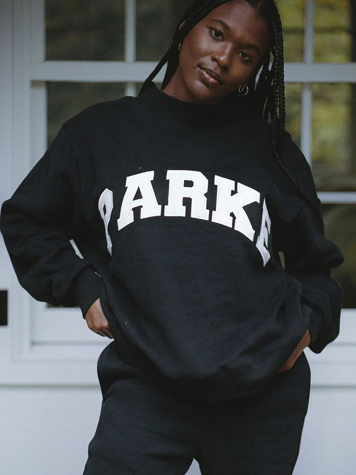 Varsity Oversized Sweatshirt Black with White Letters