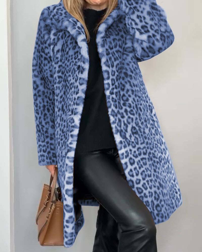 Aurore | Women's Longline Open-Front Leopard-Print Coat with Shawl Collar