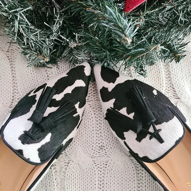 Sophia | Cow Print Loafers with Tassel