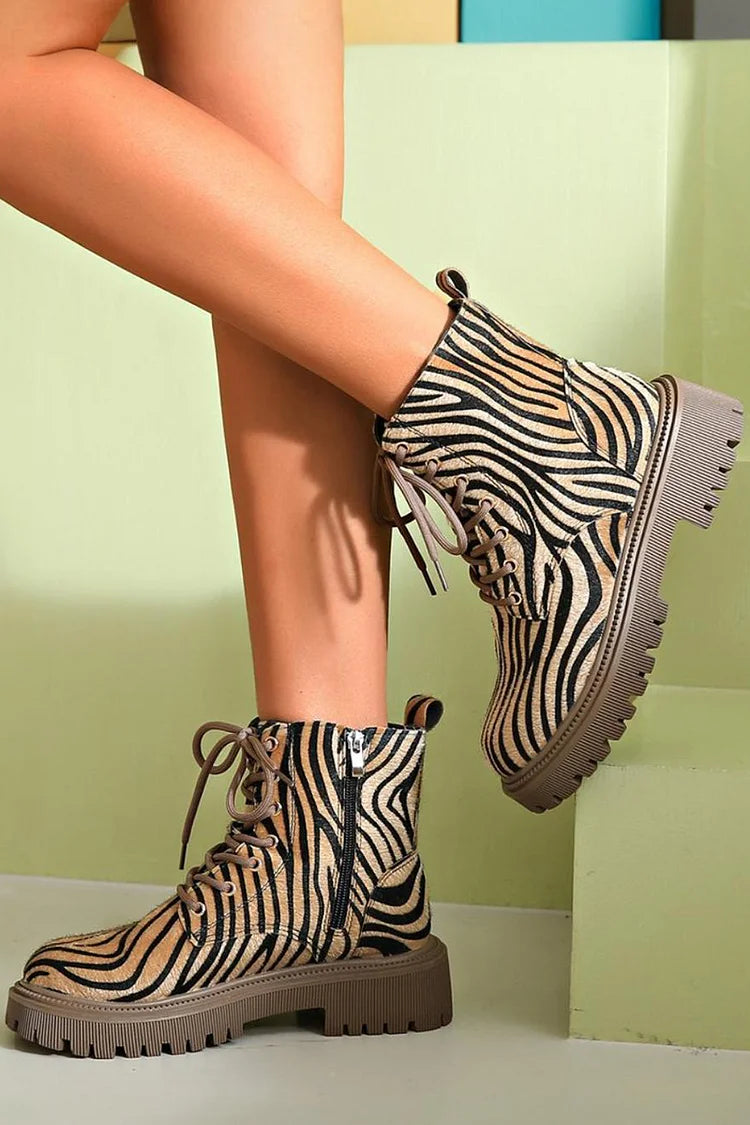 Isabella | Zebra Print Lace-Up Boots