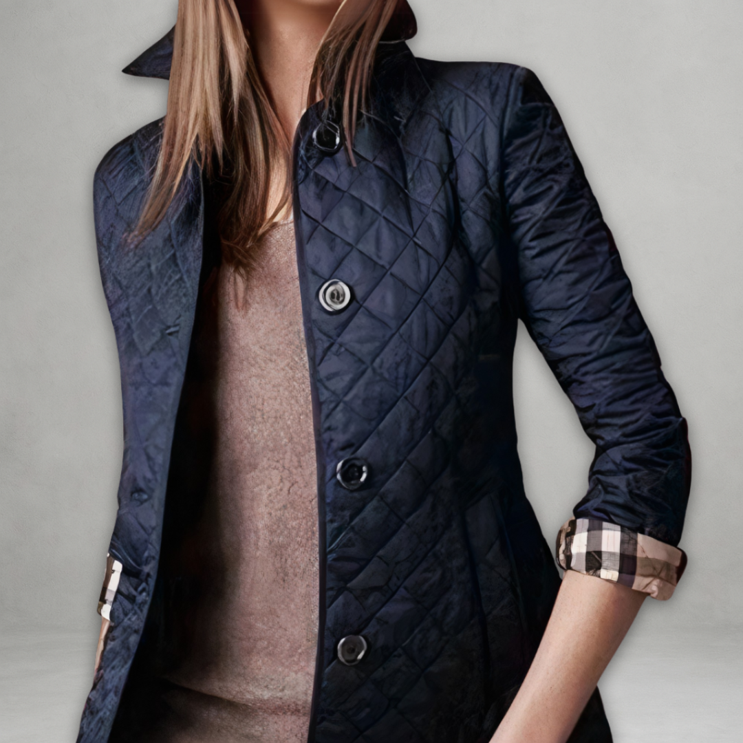 Dominique | Women's Quilted Button-Front Jacket with Check Lining