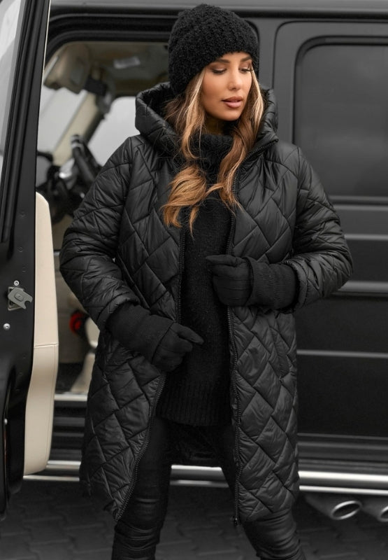 Marthe | Women's Longline Diamond-Quilted Hooded Coat