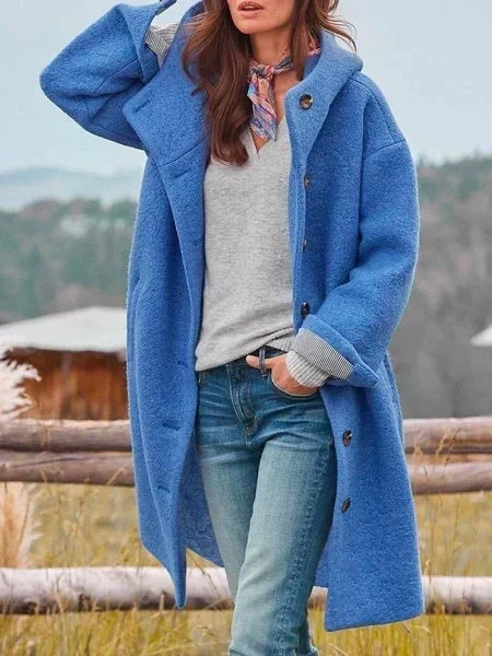 Tiphaine | Women's Longline Hooded High-Pile Coat with Button Front
