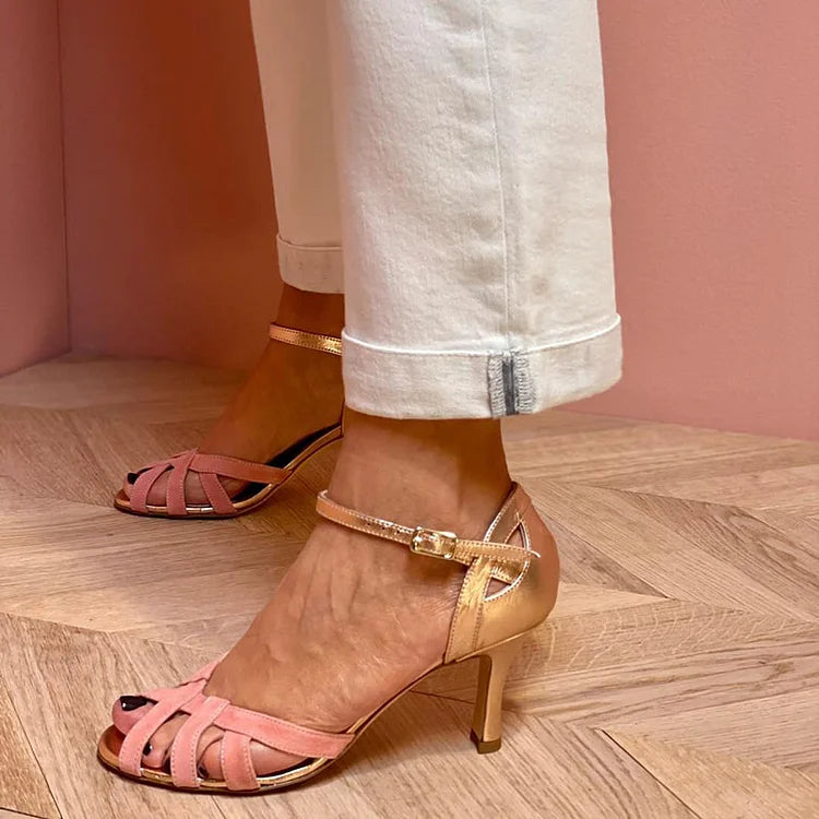 Sofia | Strappy Peach Mid Heels