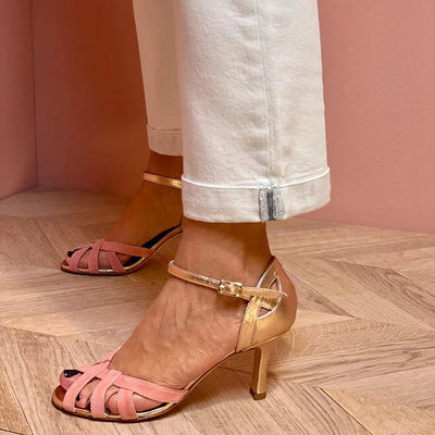 Sofia | Strappy Peach Mid Heels