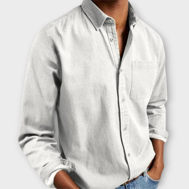 Men's Button-Front Shirt with Long Sleeves and Chest Pocket