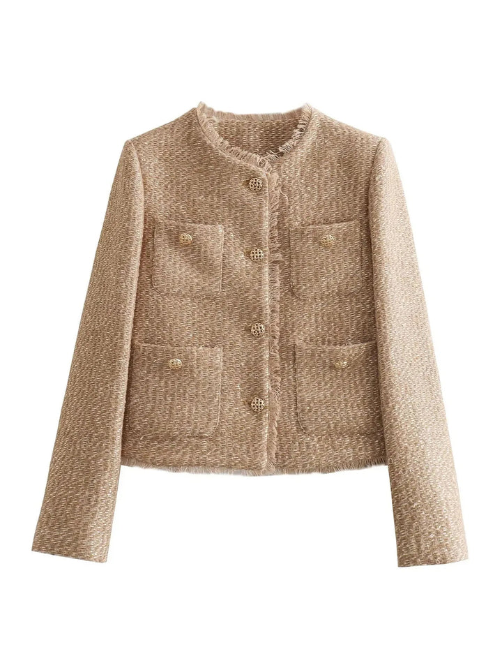 Rosine | Women's Cropped Boxy Blazer with Braided Trim