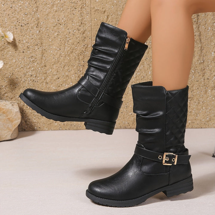 Brune | Women's Buckled Mid-Calf Biker Boots