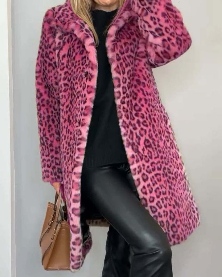 Aurore | Women's Longline Open-Front Leopard-Print Coat with Shawl Collar