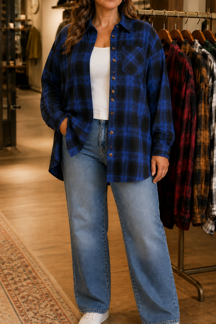 Solene | Women's Oversized Check Shacket with Chest Pockets