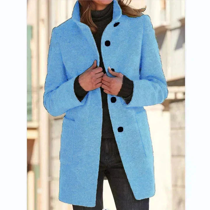 Ludivine | Women's Longline Stand-Collar Coat with Button Front