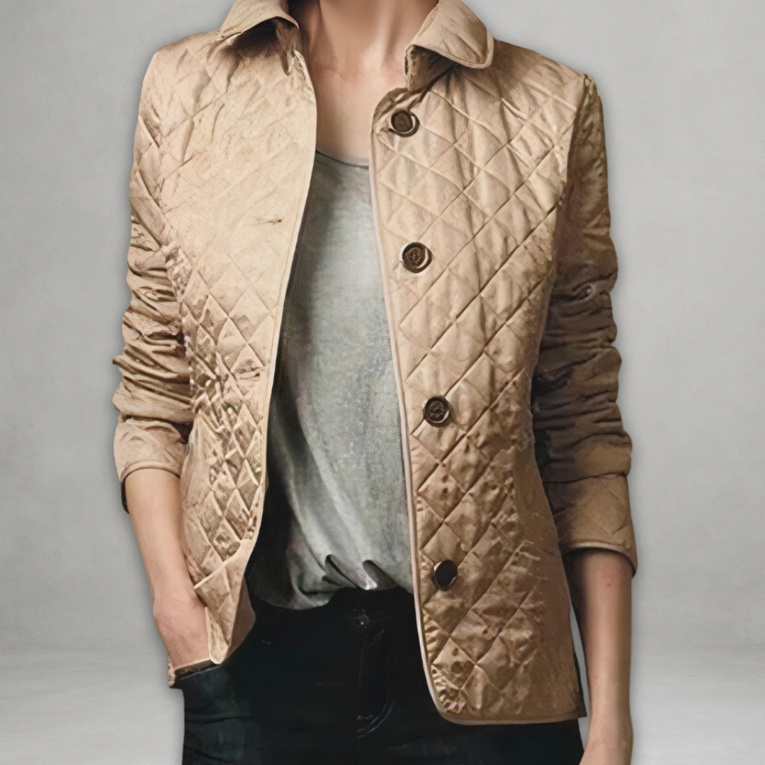 Dominique | Women's Quilted Button-Front Jacket with Check Lining