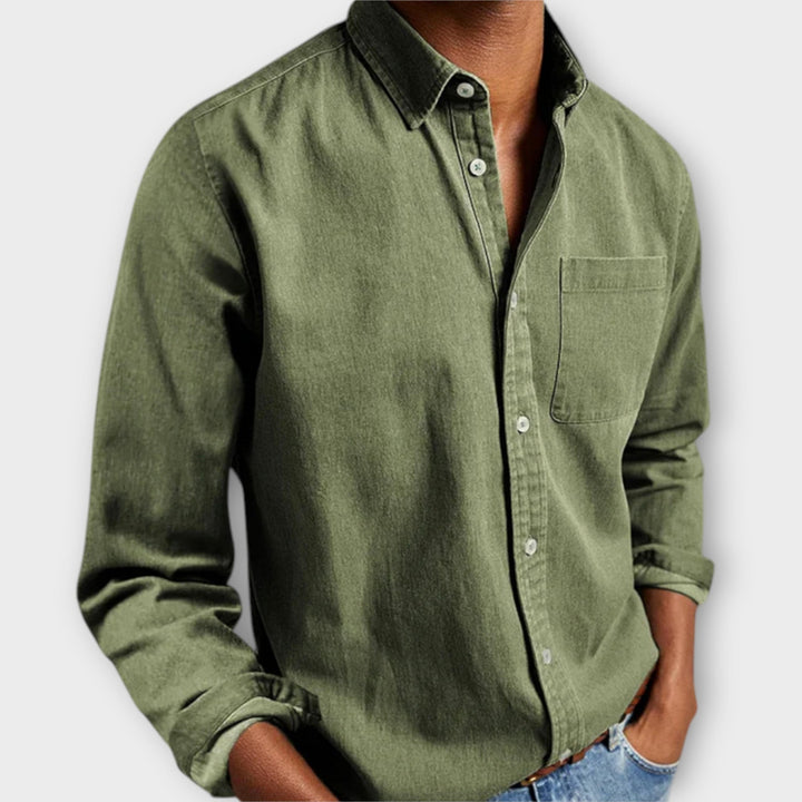 Men's Button-Front Shirt with Long Sleeves and Chest Pocket
