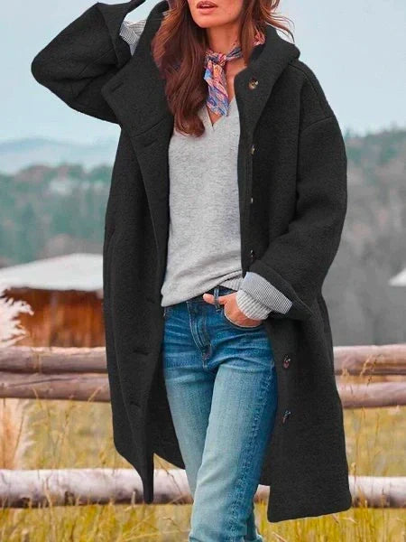 Tiphaine | Women's Longline Hooded High-Pile Coat with Button Front