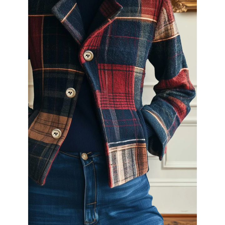 Noelle | Women's Patchwork Check Shirt Jacket with Chest Pockets