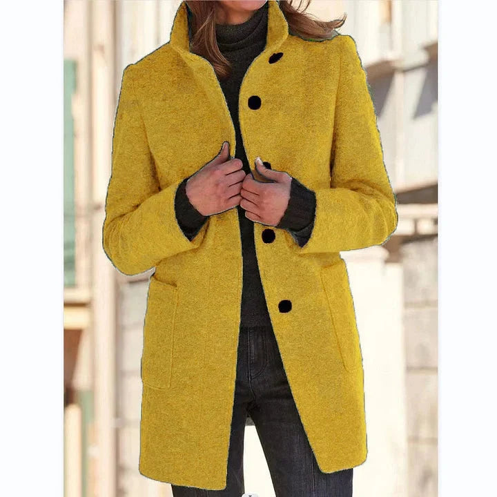 Ludivine | Women's Longline Stand-Collar Coat with Button Front
