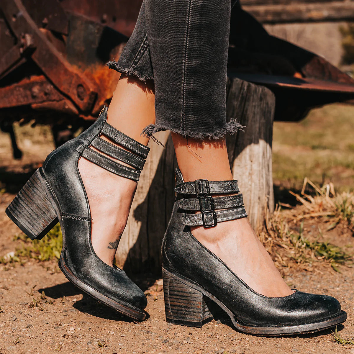 Clara | Vintage Leather Strap Heels