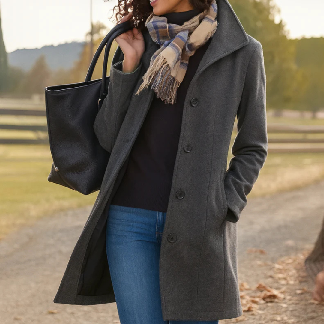 Reine | Women's Knee-Length Coat with Funnel Collar