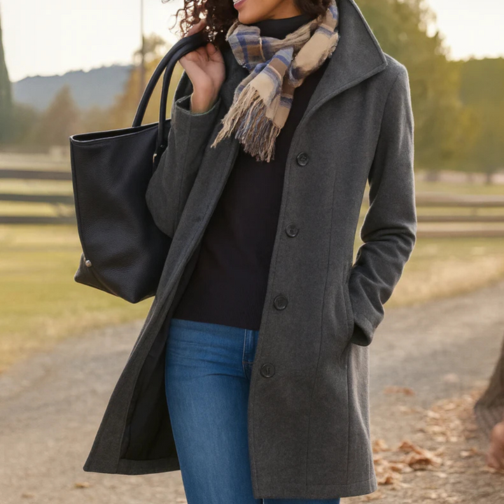 Reine | Women's Knee-Length Coat with Funnel Collar