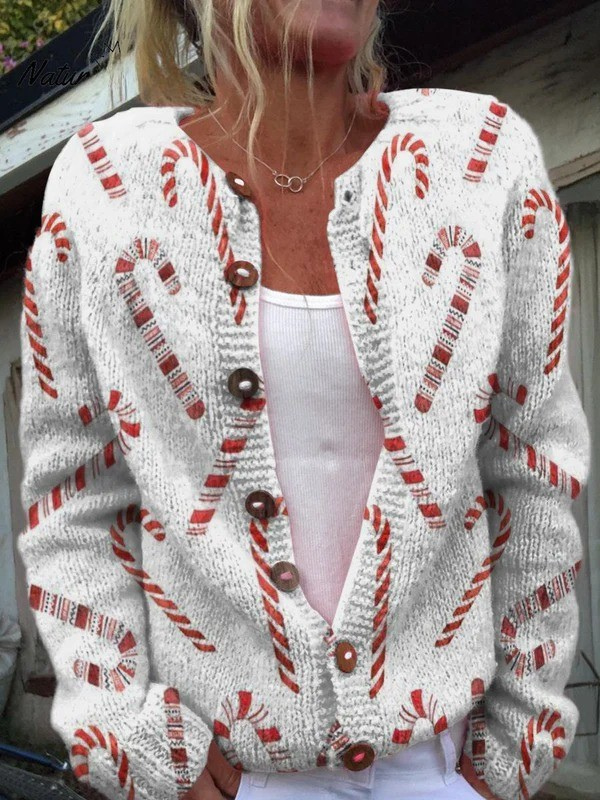 Denise | Women's Candy Cane Pattern Button Cardigan