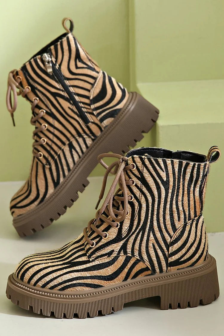 Isabella | Zebra Print Lace-Up Boots