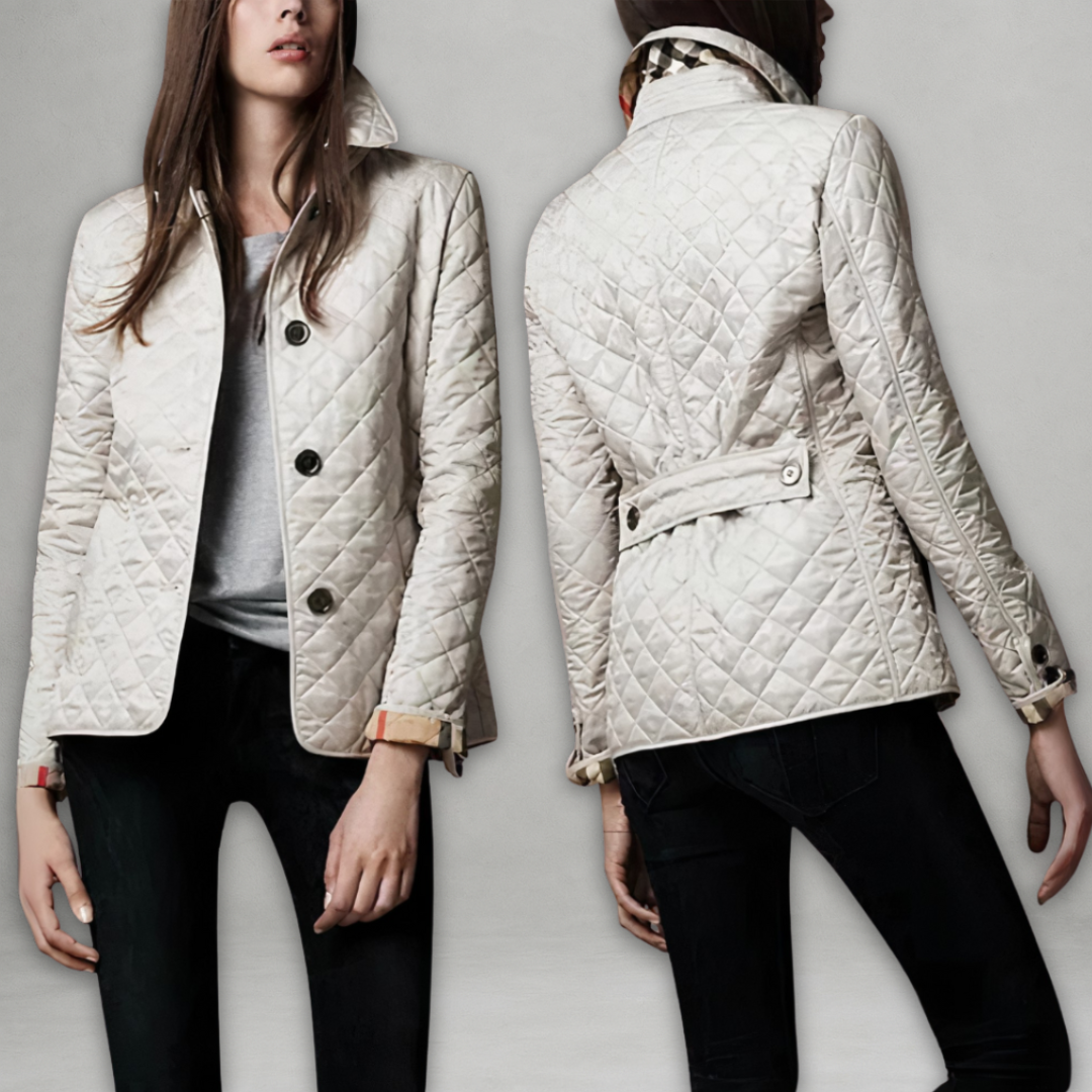 Dominique | Women's Quilted Button-Front Jacket with Check Lining