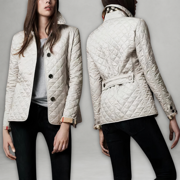 Dominique | Women's Quilted Button-Front Jacket with Check Lining