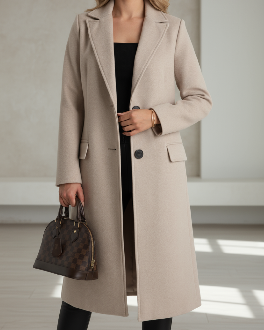 Therese | Women's Single-Breasted Longline Coat with Notch Lapel