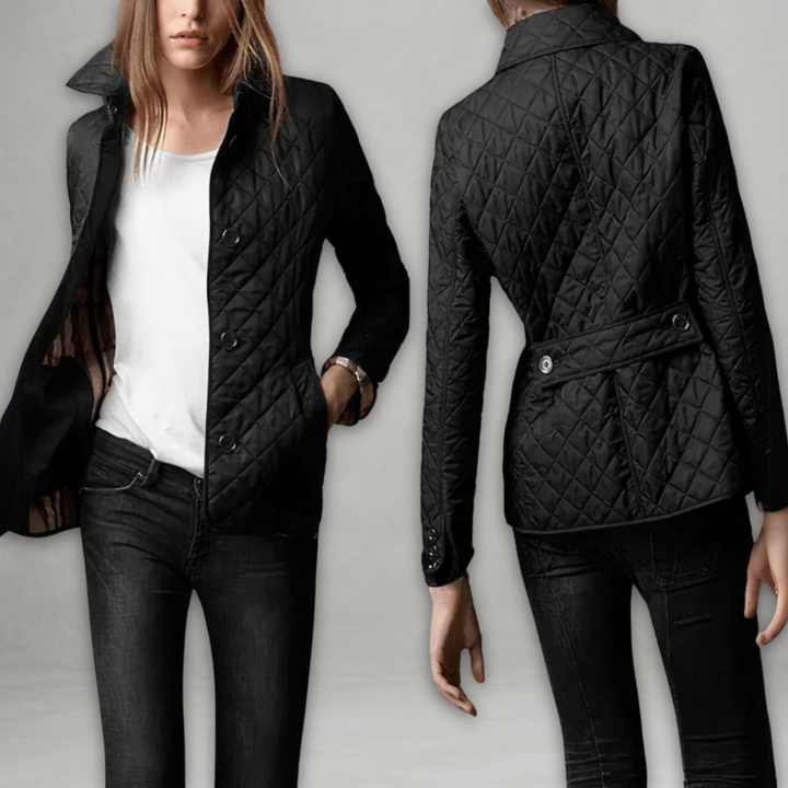 Dominique | Women's Quilted Button-Front Jacket with Check Lining