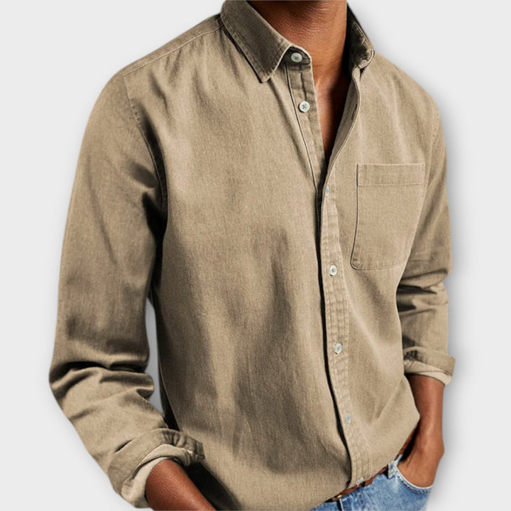 Men's Button-Front Shirt with Long Sleeves and Chest Pocket