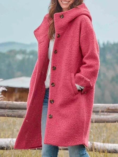 Tiphaine | Women's Longline Hooded High-Pile Coat with Button Front