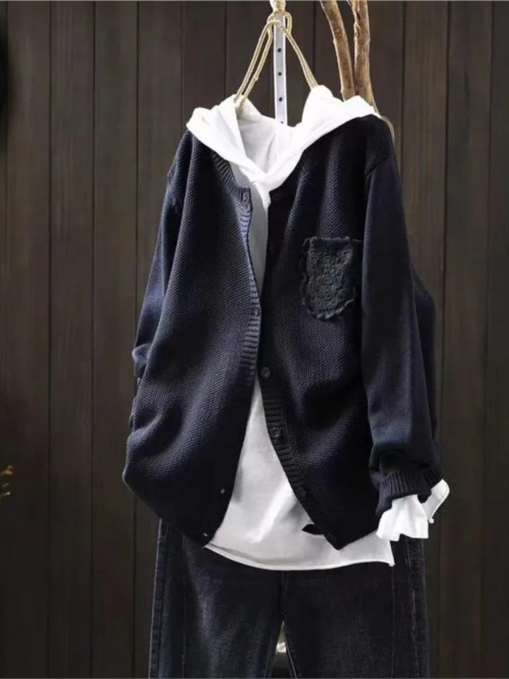 Jeanine | Women's Hooded Knit Cardigan with Chest Pocket