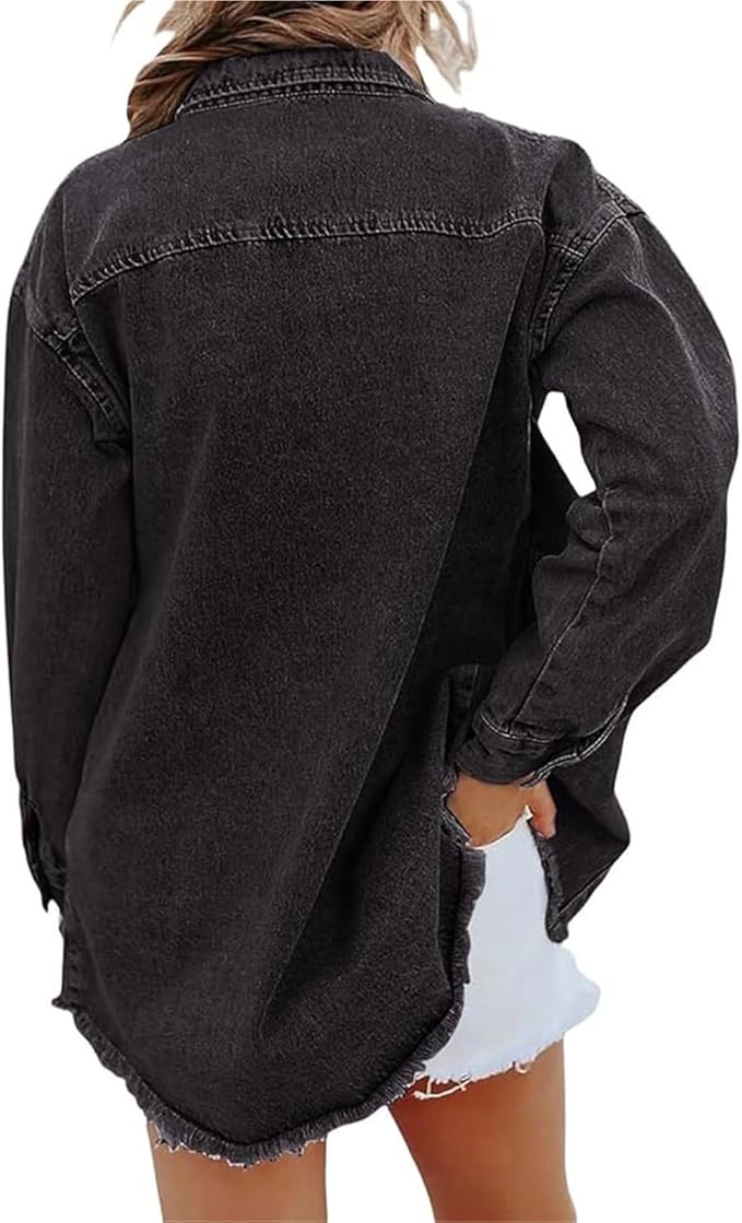 Alix | Women's Longline Trucker Jacket with Raw Hem