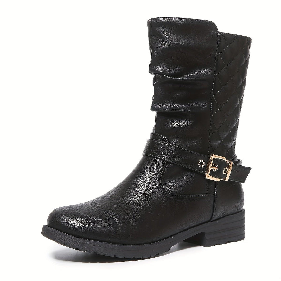Brune | Women's Buckled Mid-Calf Biker Boots