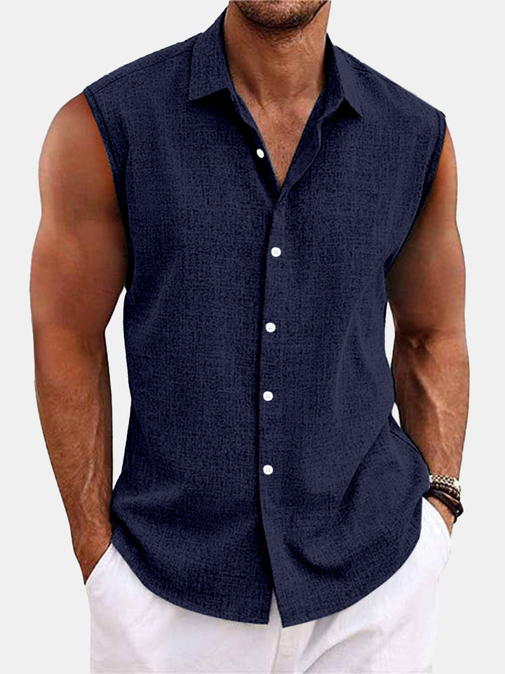 Nicolo | Linen Blend Sleeveless Button-Down Shirt