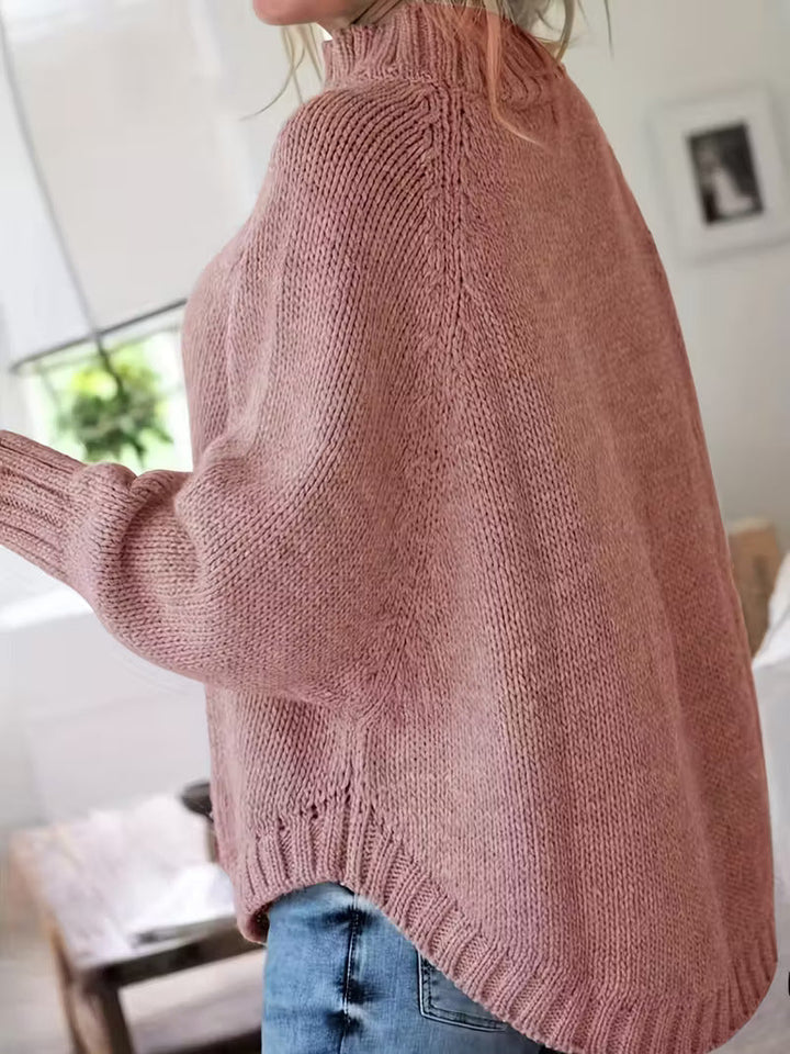 Gwenola | Women's Cable Knit Poncho Sweater with Roll Neck