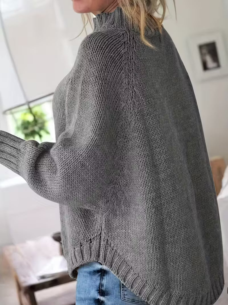 Gwenola | Women's Cable Knit Poncho Sweater with Roll Neck