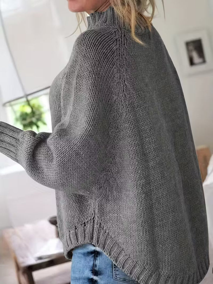 Gwenola | Women's Cable Knit Poncho Sweater with Roll Neck
