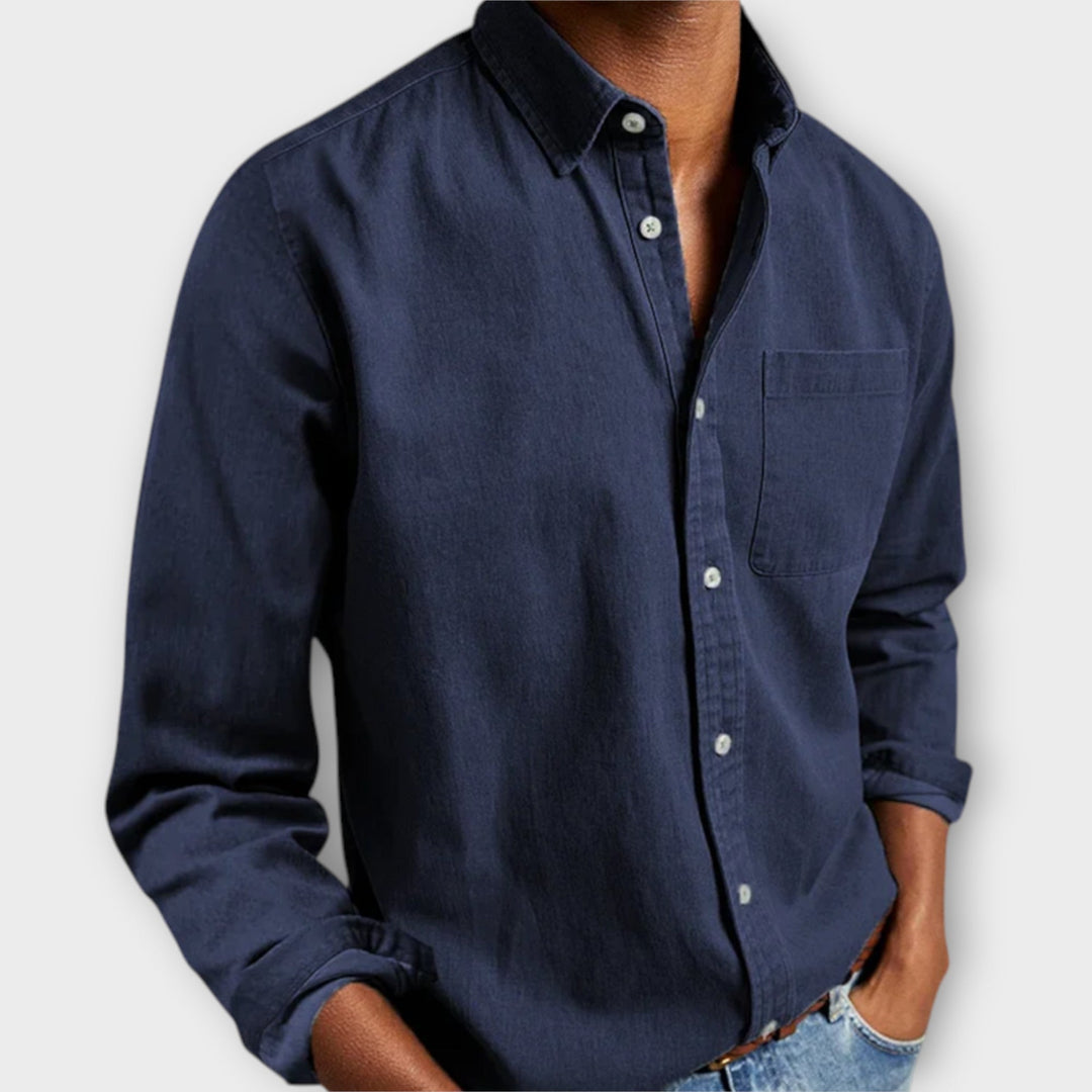Men's Button-Front Shirt with Long Sleeves and Chest Pocket
