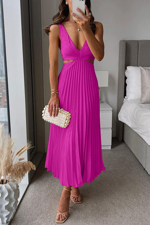 Women's Pleated Midi Dress with Flared Skirt