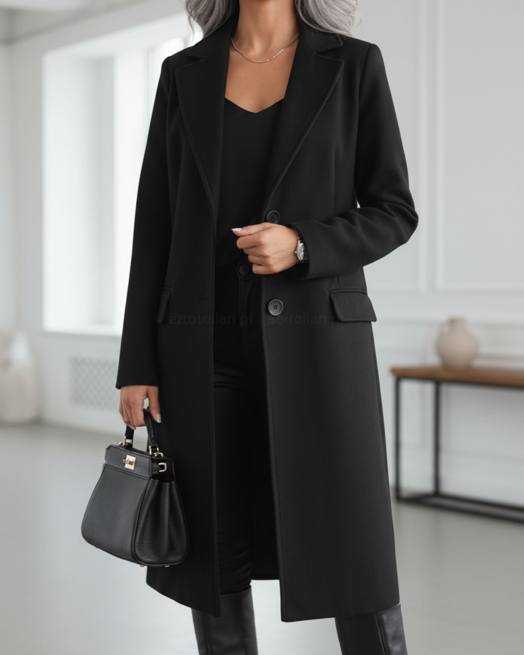 Therese | Women's Single-Breasted Longline Coat with Notch Lapel