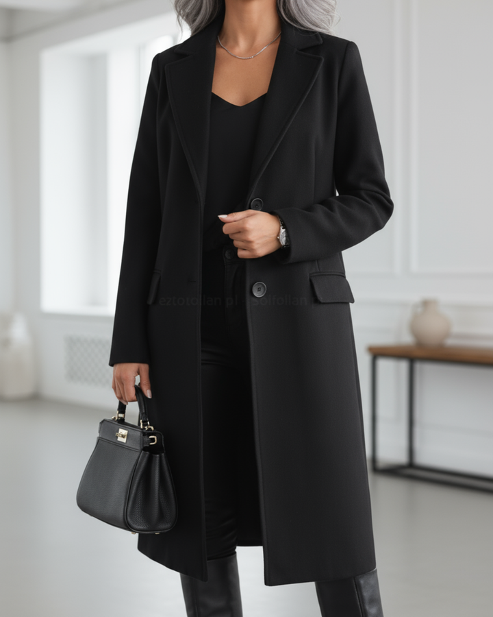 Therese | Women's Single-Breasted Longline Coat with Notch Lapel