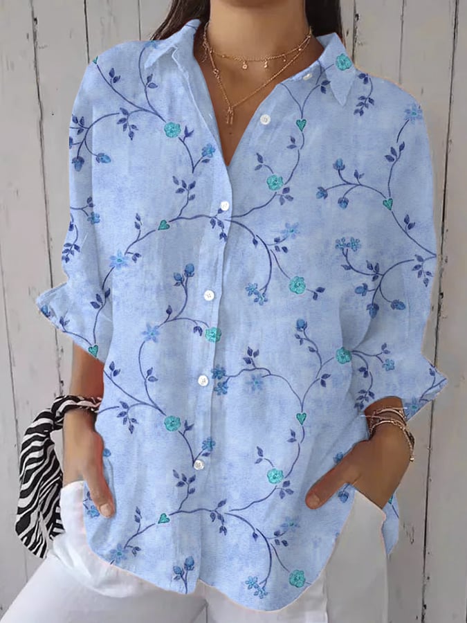 Liva | Embroidered Blue Garden Shirt
