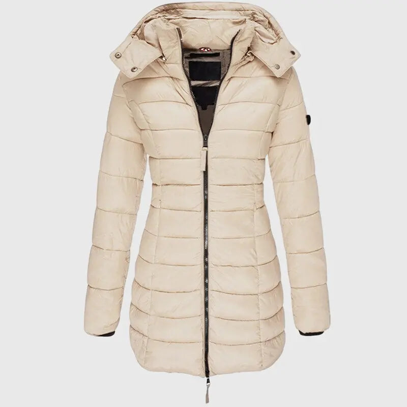 Zelie | Women's Longline Hooded Puffer Coat with Zip Front