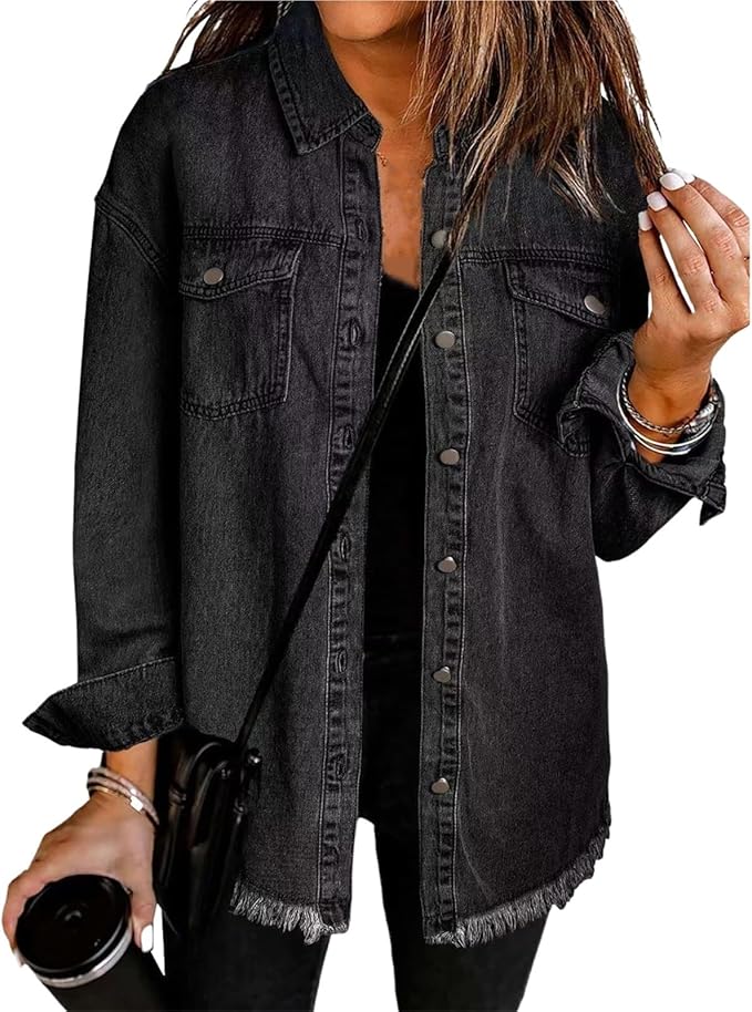 Alix | Women's Longline Trucker Jacket with Raw Hem