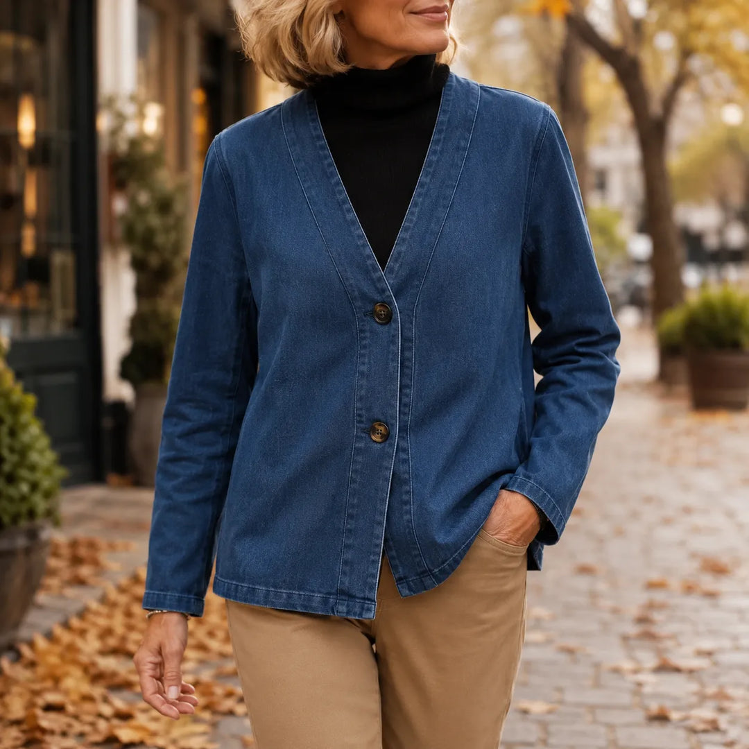 Danielle | Women's Collarless V-Neck Button-Front Jacket