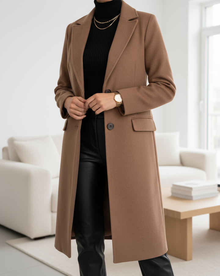 Therese | Women's Single-Breasted Longline Coat with Notch Lapel
