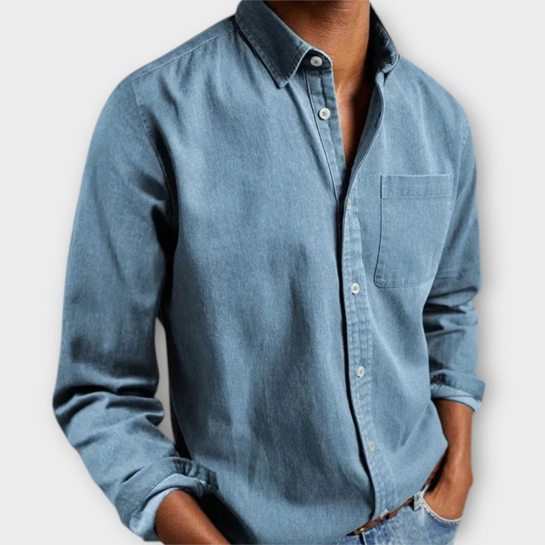 Men's Button-Front Shirt with Long Sleeves and Chest Pocket
