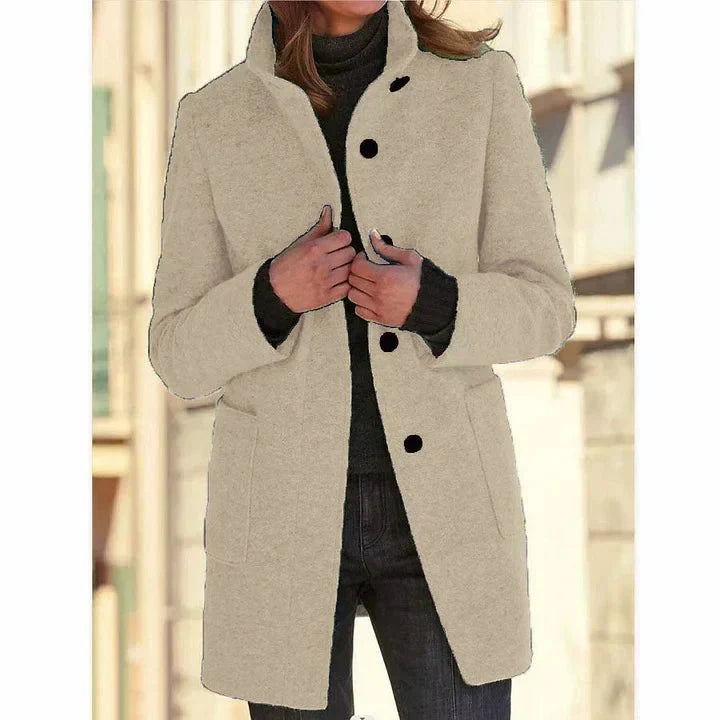 Ludivine | Women's Longline Stand-Collar Coat with Button Front
